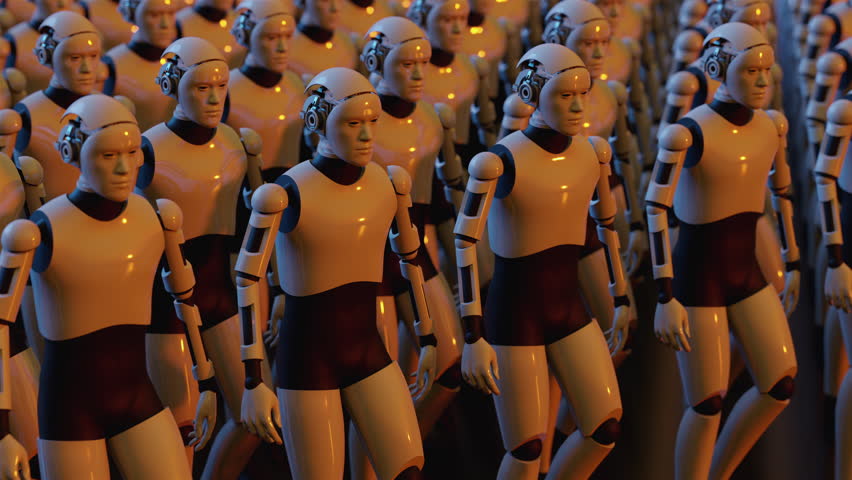 4k loop animation of marching cyborgs | Shutterstock HD Video #1110375007