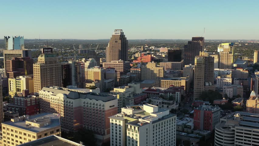 San Antonio Texas downtown aerial pull back