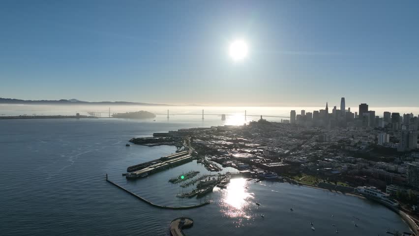 Sunrise Skyline At San Francisco In California United States. Downtown City Skyline. Transportation Scenery. Sunrise Skyline At San Francisco In California United States.