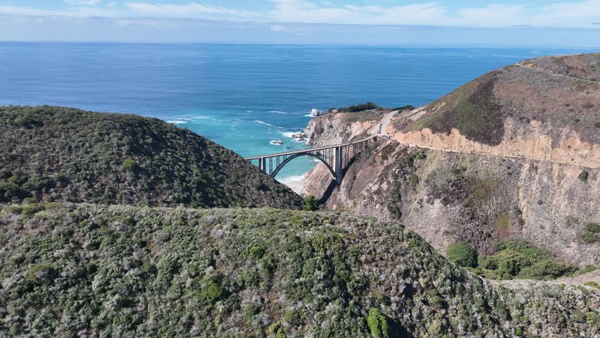 Bixby Creek Bridge At Highway 1 In California United States. Architecture Road Trip In Coastal Road Of California. Nature Seascape. Bixby Creek Bridge At Highway 1 In California United States. Royalty-Free Stock Footage #1110378911
