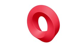 Mobius strip red ring sacred geometry. Spatial figure with upturned surfaces. Optical illusion with dual circular contour 3d render. Animation video available in 4k FullHD and HD render footage.