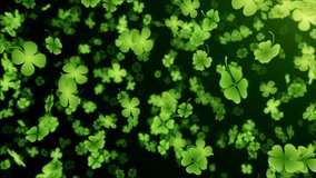 Animation of cloverleaves in front of black background. Seamlessly loopable. Created in Adobe After Effects.

