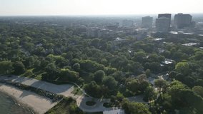 High resolution panoramic drone aerial 4K Video of the beautiful suburb of Chicago- Evanston IL the place of Northwestern University
