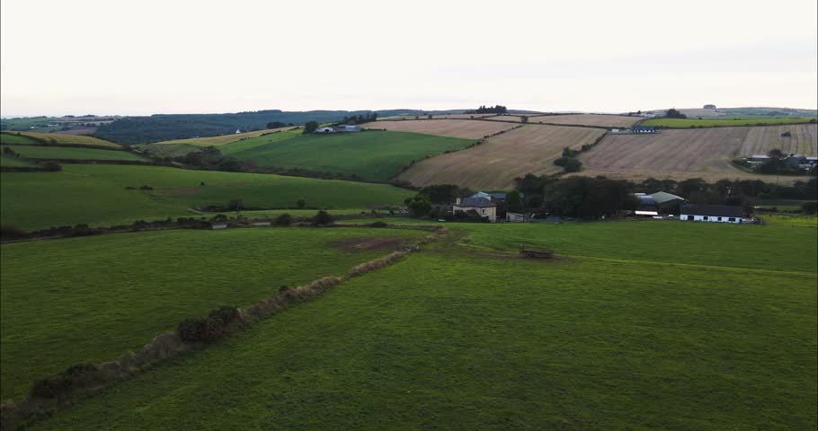 Farm Fields in Beautiful Ireland Countryside in County Kerry, Aerial