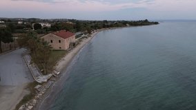 Aegean Majesty: 4K Drone Footage of Flogita Village's Greek Sunset