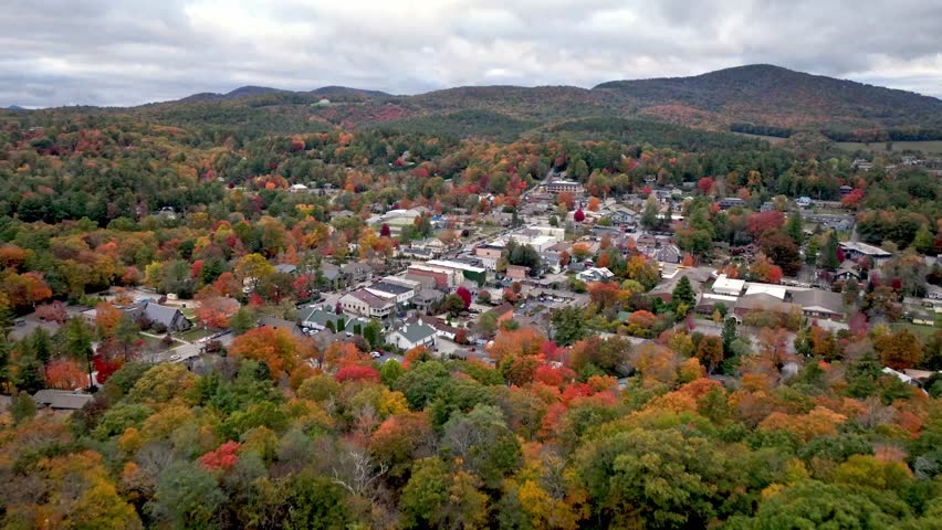 aerial over fall leaves in blowing rock nc, north carolina Royalty-Free Stock Footage #1110393241