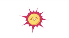 Grinning sun head 2D character animation. Happiness toothy smile sunshine flat cartoon 4K video, transparent alpha channel. Summer. Warmth comfort. Smiling sunny animated personage on white background