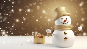 A computer generated 3D illustration composite of a snowman wearing a Santa hat in a winter wonderland Christmas background with snow falling loop. - Powered by Shutterstock - Get 15% off with code: PIKWIZARD15