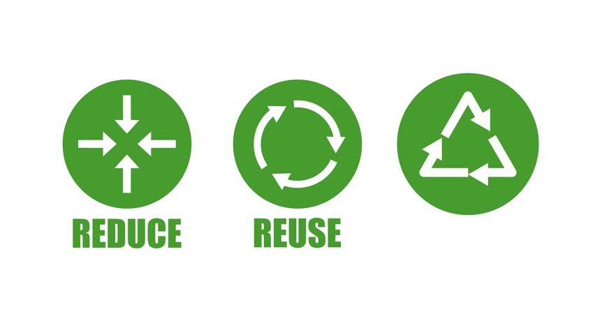 Animation Illustrated Motion Graphic Reduce, Reuse, Recycle logo with Animated Arrow Logo Each Type In Isolated White Background