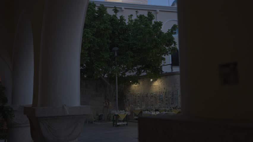 View from Kos Municipal Market of Church of Agia Paraskevi, Kos, Kos Town, Dodecanese, Greek Islands, Greece, Europe