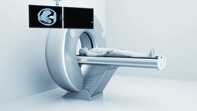 Cutting-edge MRI technology in a hospital radiology room, aiding in a diagnosis. 3d render video