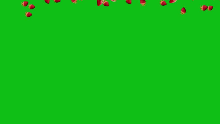 Red Giant Juicy Strawberry Falling Slow Motion On Green Screen Background, Strawberry Falling On Green Background. Strawberry Falling Down Effects Uses For Advertisement Video Effects, 3d Animation Of Royalty-Free Stock Footage #1110405647