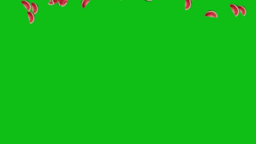 Watermelon Falling Slow Motion On Green Screen Background, Watermelon Falling On Green Screen. Green Fruit Falling Down Effects Uses For Advertisement Video Effects, 3d Animation Of Watermelon Falling