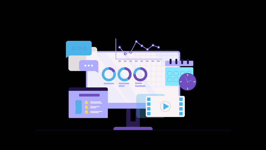 Animation of computer and graphics, Financial diagram and charts Alpha channel. Web development, programming concept. Abstract graphs and diagrams for business  on screen. Internet page, web interface - Powered by Shutterstock - Get 15% off with code: PIKWIZARD15