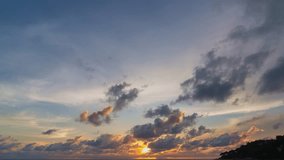 Time lapse amazing exotic orange cloud in twilight above the ocean.
Scene of Colorful romantic orange sky sunset.
beautiful cloud in sky at sunset nature and travel concept.
gradient color. sky textur