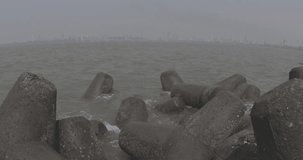  concrete blocks placed near the sea 
 Marine Drive  Best Tourist Attraction in Mumbai 
Maharashtra India 
6th march 2018
c log video for colour grading 