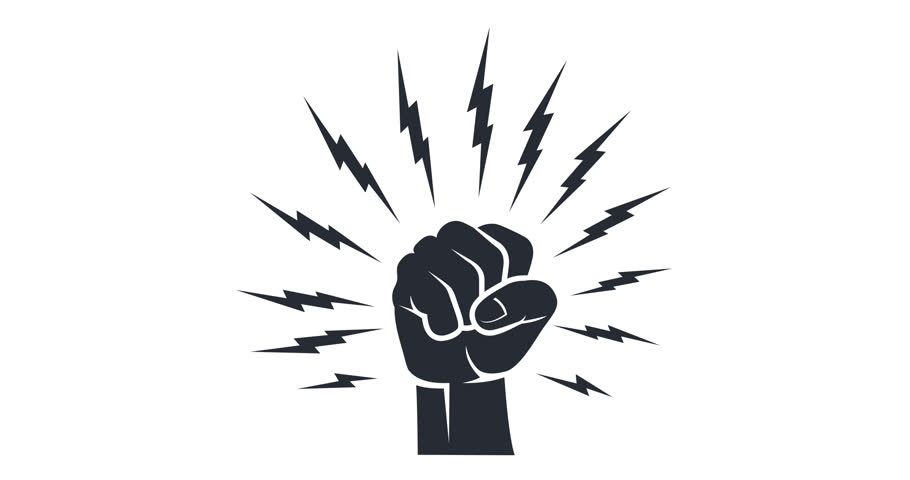 Fist with thunder and shivering lightning, strike and protest symbol with energy trembling power bolts, animation Royalty-Free Stock Footage #1110424977