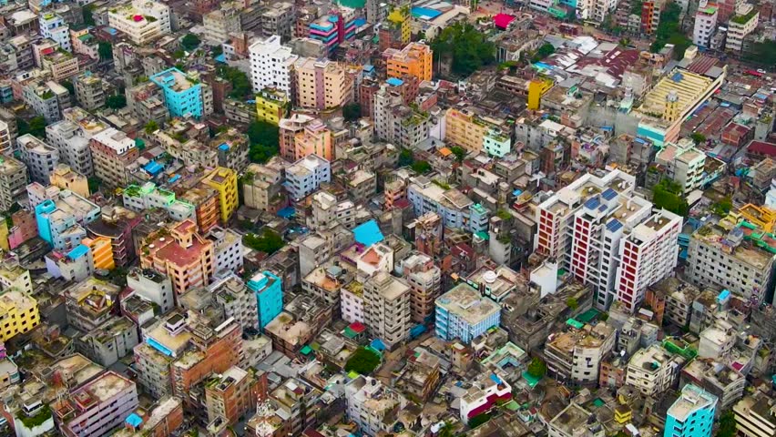 Vibrant, densely populated city of Dhaka with colorful buildings. Megacity Royalty-Free Stock Footage #1110429621
