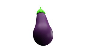 360 degrees rotating aubergine 4k video footage. Alpha channel, front view, eggplant render. Healthy food realistic vegetable, 3d animation. 30 fps, horizontal.