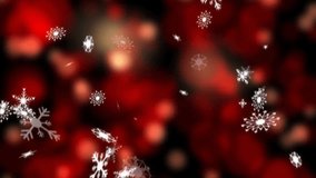 Animation of happy new year text over snow falling on red background. New year, new year's eve, christmas, tradition and celebration concept digitally generated video.