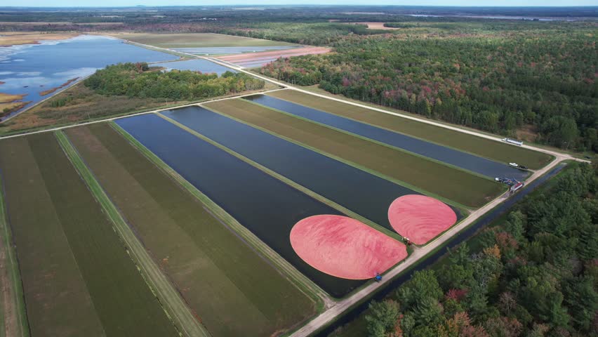 Cranberry bogs are seen from the air in central Wisconsin.