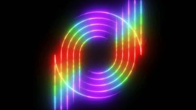 Neon glowing lines abstract rainbow background. Seamless looping animation