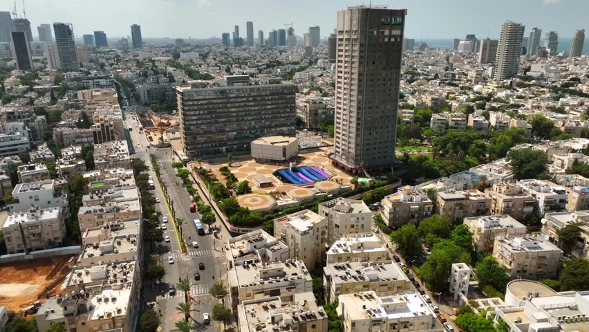 Tel Aviv Rabin square and city hall building, Aerial view