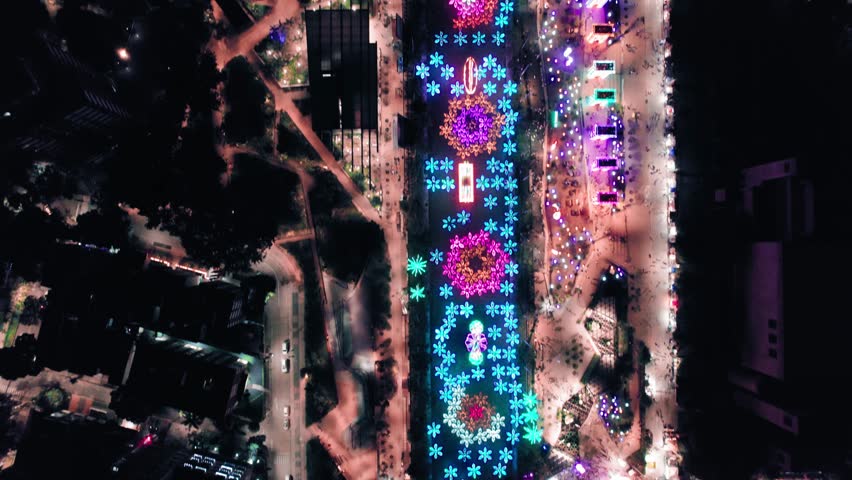 Medellin City Night Christmas Aerial