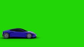 Blue electric рybrid car. moving from right to left isolated on green screen background. 4K UHD 3840x2160 3D professional render high quality.