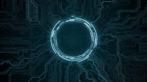 Animated circuit board. Digital technology background. Central computer processor CPU concept. Motherboard digital chip. PCB with free copy space for text or logo. Development 3D abstract backdrop 스톡 비디오