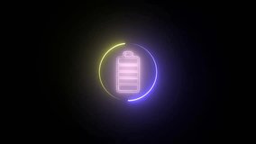 Glowing battery sign background . Neon battery icon animation .