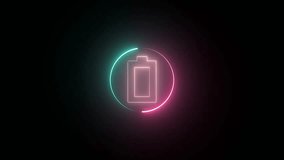Glowing neon  battery icon isolated on black background. power  and electricity accumulator battery. 