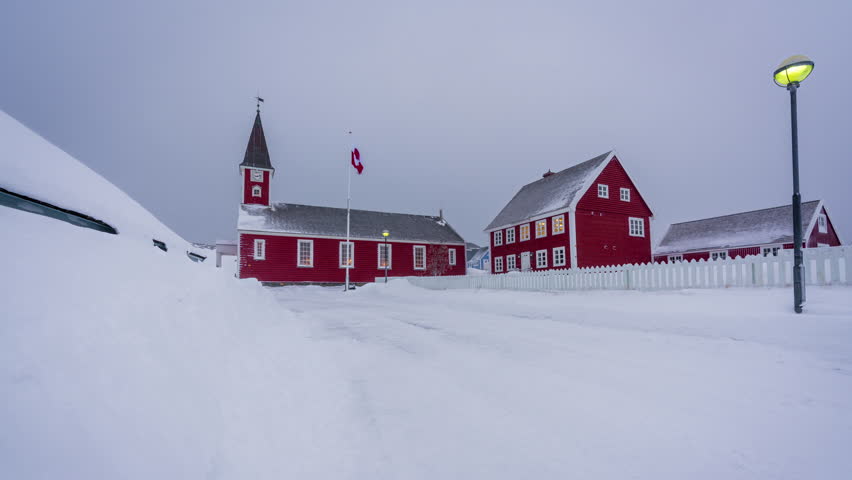 The most famous church (Church of our savior) in Nuuk, Greenland seen at winter time