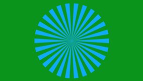 Animated abstract blue circle from rays rotates. Looped video. Vector illustration isolated on green background.