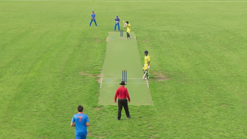 TV Match of Professional Cricket Game Playback Montage. Professional Teams Throw and Hit the Ball. Athletes Scoring Runs, Celebrating. Real-Time Live Match with Slow Motion Replays Royalty-Free Stock Footage #1110455079