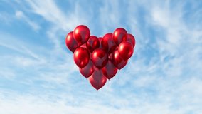 Red balloons move up into the sky forming the shape of a heart. Flying upwards and creating a mesmerizing sight that fills the air with love, joy, and excitement. Birthday party. Anniversary. Couple - Powered by Shutterstock - Get 15% off with code: PIKWIZARD15