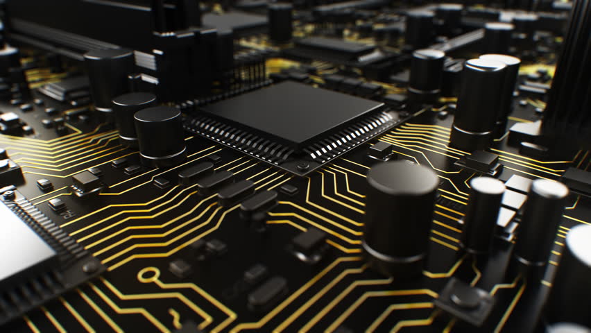 Abstract Endless Circuit Board Black Color with Gold Tracks Close-up Seamless Illustration. Modern Computer Mainboard and CPUs Loop 3d Animation Digital Technology Concept 4k. | Shutterstock HD Video #1110456393