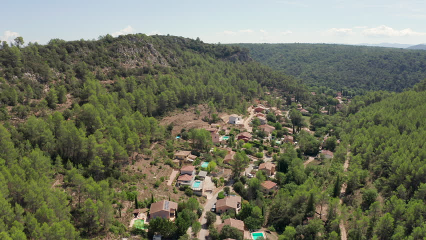 Aerial view of the village of Vins-sur-Caramy in Provence, France
