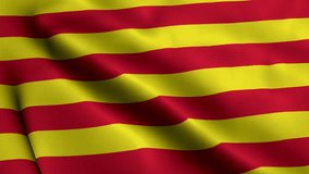 Catalonia Flag. Waving  Fabric Satin Texture of the Flag Catalonia 3D illustration. Real Texture Flag of the Catalonia 4K Video