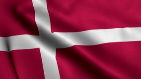 Denmark Flag. Waving  Fabric Satin Texture of the Flag of Denmark 3D illustration. Real Texture Flag of the Denmark 4K Video