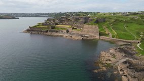 Cork- 8.27.2023 -excellent aerial footage moving from the water over charles fort in kinsale, ireland.
