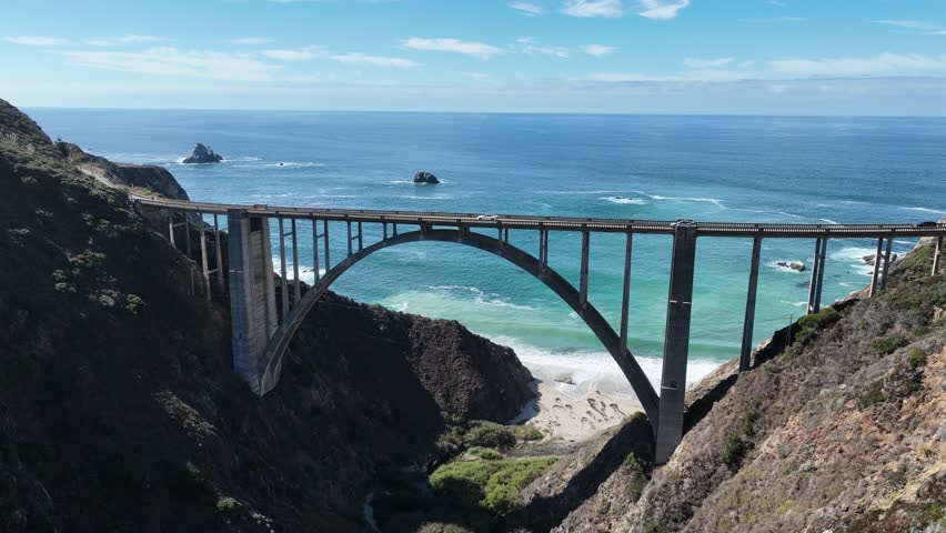 Bixby Creek Bridge At Highway 1 In California United States. Architecture Road Trip In Ocean Road Of California. Seaside Landscape. Bixby Creek Bridge At Highway 1 In California United States. Royalty-Free Stock Footage #1110486989