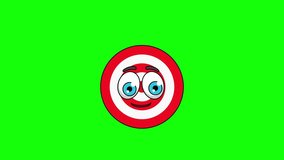 Waving hand animation of a target board cartoon, mascot character on green screen
