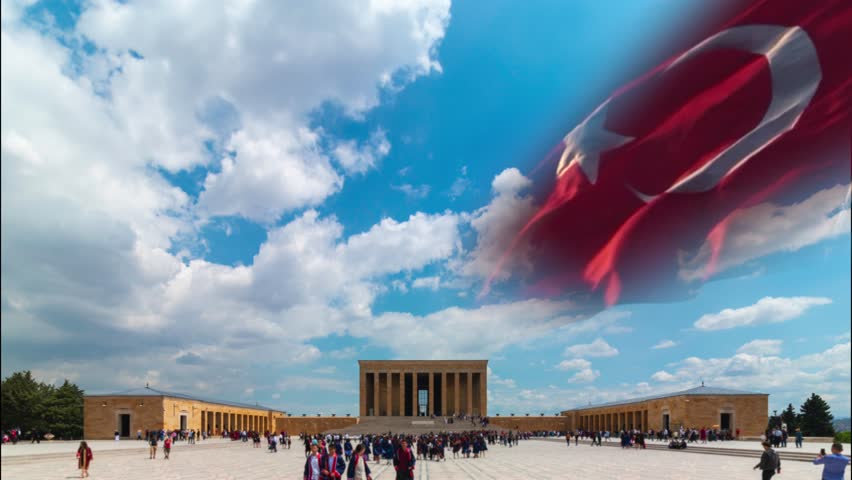 Anitkabir and Turkish Flag. National holidays of Turkiye concept video. 10 kasim or 10th november memorial day of Ataturk concept footage.