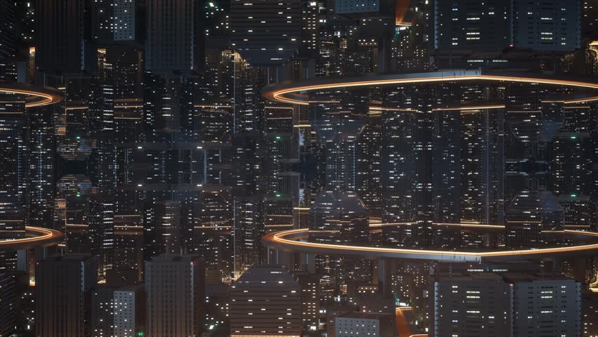 Dreamlike panorama emerging from symmetric patterns. Perfectly usable for topics like quantum physics, virtual spaces like the metaverse or as a surreal depiction of modern city life.

 Royalty-Free Stock Footage #1110497163