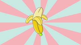 animated banana icon with a rotating background.4k video quality