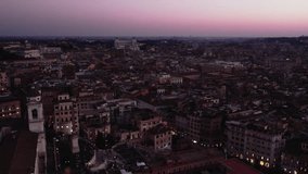 Drone flyover of Spanish Steps and Roman streets at sunset. 4k 60fps exported to 1920x1080.