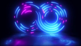 3D animation, Abstract neon background with glowing laser beams. Futuristic technology concept. Seamless looping animation. 4K footage