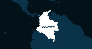 World Map Zoom In To Colombia. Animation in 4K Video. White Colombia Territory On Dark Blue World Map