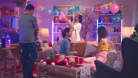 happiness asian friend prepare decorate living room with party design flag balloons ready for christmas and new year celebrate party night together with cheerful fun and greeting festive joyful night - Powered by Shutterstock - Get 15% off with code: PIKWIZARD15